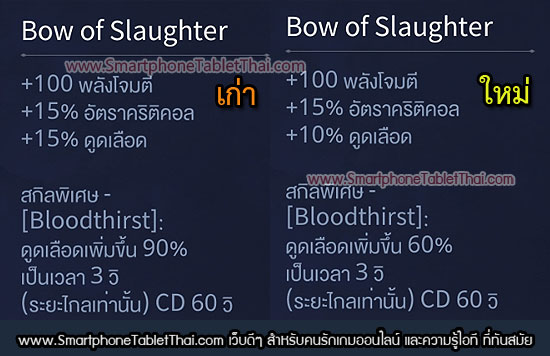 เปรียบเทียบค่า Status ของ Bow of Slaughter เก่า และใหม่